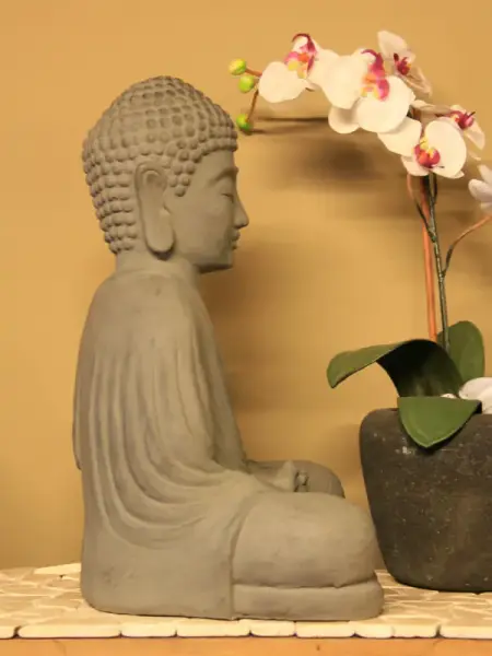 Product image of the product “Seated Buddha - Japanese style, in the sizes from 21cm to 65cm. Antique finish, Brown, Grey, Olive color Grey | 40 cm”